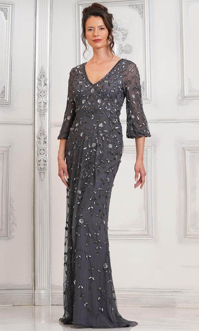 Marsoni by Colors MV1320 - Quarter Sleeve Beaded Formal Gown Special Occasion Dresses Dresses 6 / Charcoal