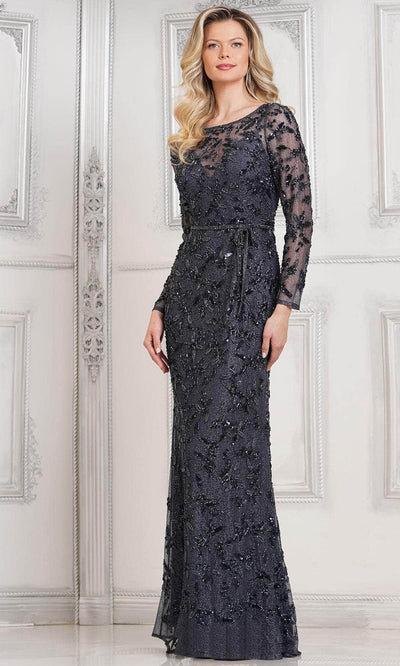 Marsoni by Colors MV1321 - Beaded Long Sleeve Evening Dress Special Occasion Dresses Dresses 4 / Navy