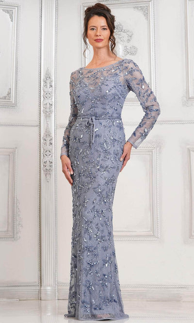 Marsoni by Colors MV1321 - Beaded Long Sleeve Evening Dress Special Occasion Dresses Dresses 4 / Vintage Blue