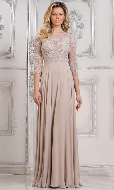 Marsoni by Colors MV1322 - Quarter Sleeve Beaded Evening Dress Special Occasion Dress 6 / Champagne