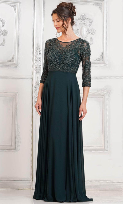 Marsoni by Colors MV1322 - Quarter Sleeve Beaded Evening Dress Special Occasion Dress 6 / Deep Green