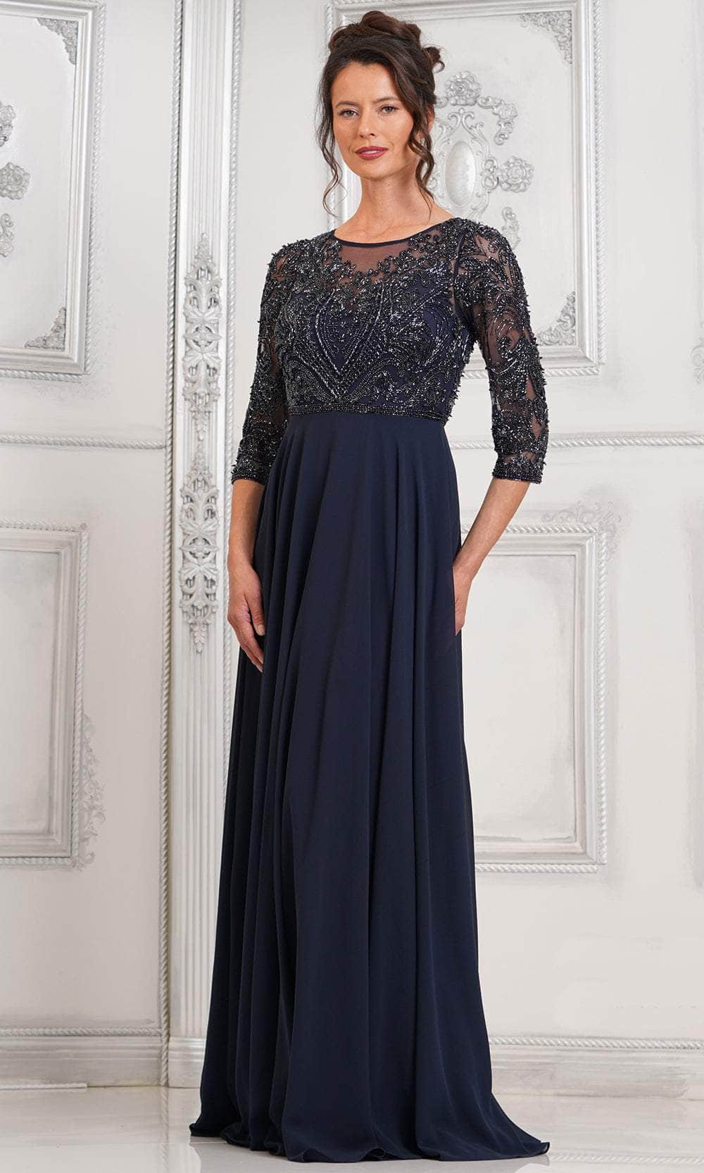 Marsoni by Colors MV1322 - Bead Embellished Evening Dress Special Occasion Dresses Dresses 6 / Navy