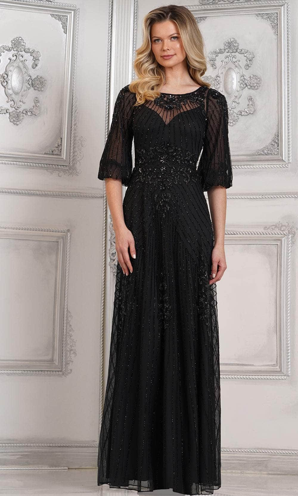 Marsoni by Colors MV1323 - Balloon Sleeve Evening Dress Special Occasion Dresses Dresses 6 / Black