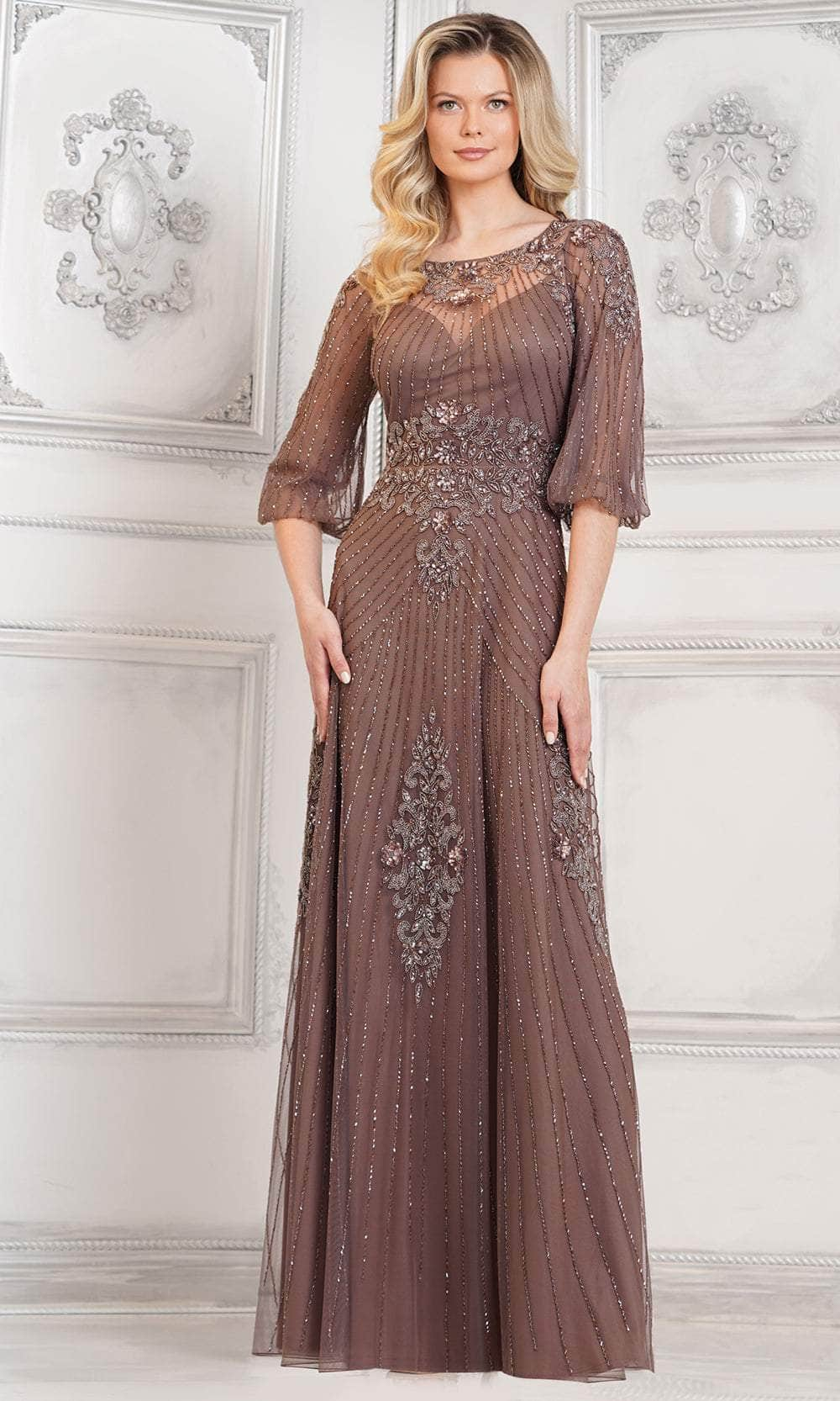 Marsoni by Colors MV1323 - Balloon Sleeve Evening Dress Special Occasion Dresses Dresses 6 / Dark Taupe