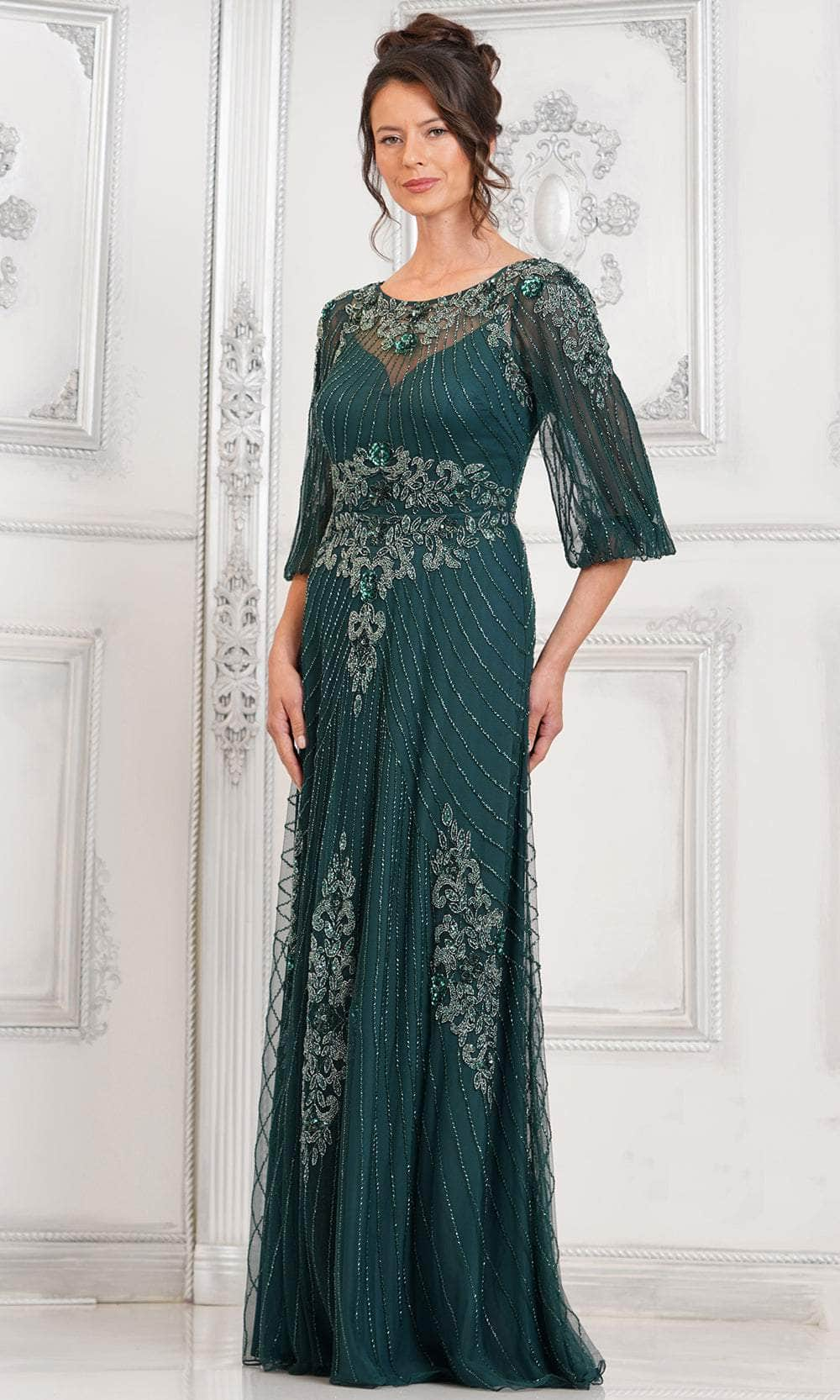 Marsoni by Colors MV1323 - Balloon Sleeve Evening Dress Special Occasion Dresses Dresses 6 / Deep Green