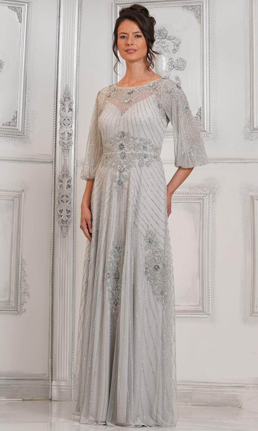 Marsoni by Colors MV1323 - Balloon Sleeve Evening Dress Special Occasion Dresses Dresses 6 / Silver