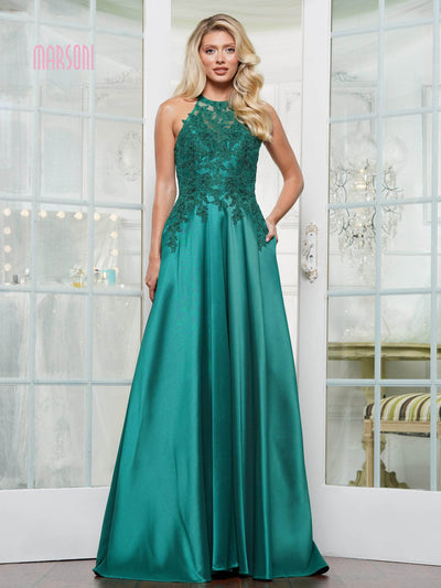 Marsoni by Colors MV1329 - Beaded Lace Mikado A-line Gown Evening Dresses