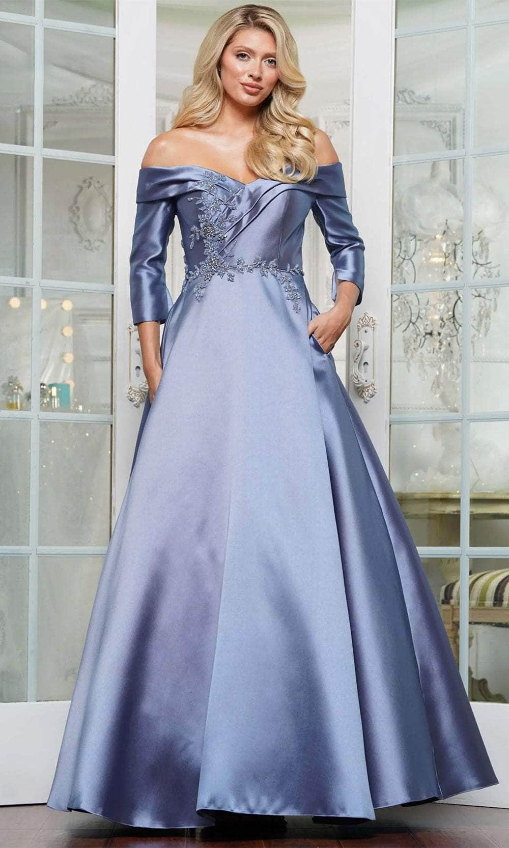 Marsoni by Colors MV1336 - Quarter Sleeve Applique Evening Dress Mother of the Bride Dresses 6 / Slate Blue