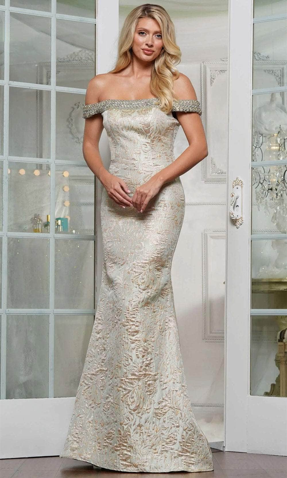 Marsoni by Colors MV1346 - Jeweled Jacquard Evening Dress Mother of the Bride Dresses