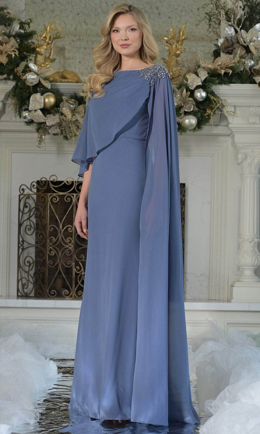 Marsoni by Colors MV1362 - Draped Long Cape Sleeve Gown Mother of the Bride Dresses