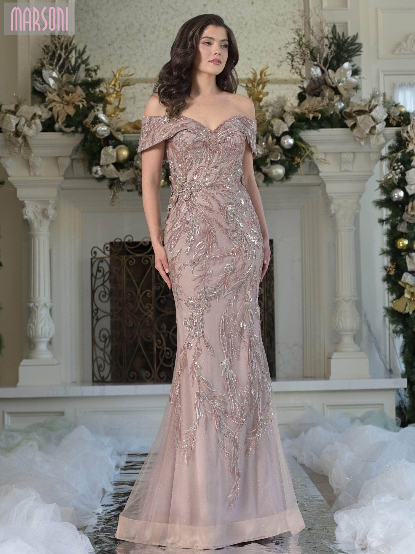 Marsoni by Colors MV1372 - Leaf Embellished Sweetheart Gown Mother of the Bride Dresses