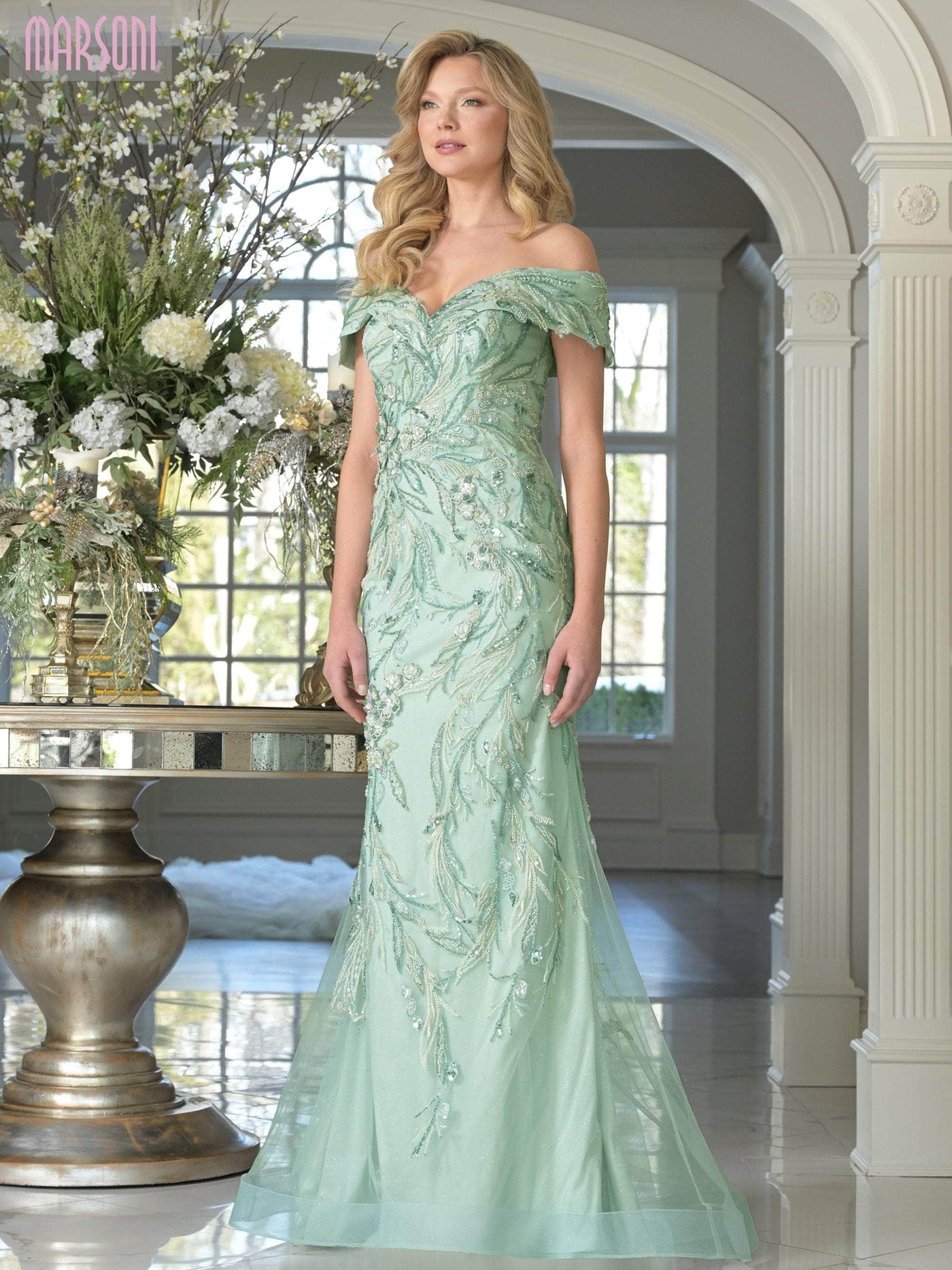 Marsoni by Colors MV1372 - Leaf Embellished Sweetheart Gown Mother of the Bride Dresses