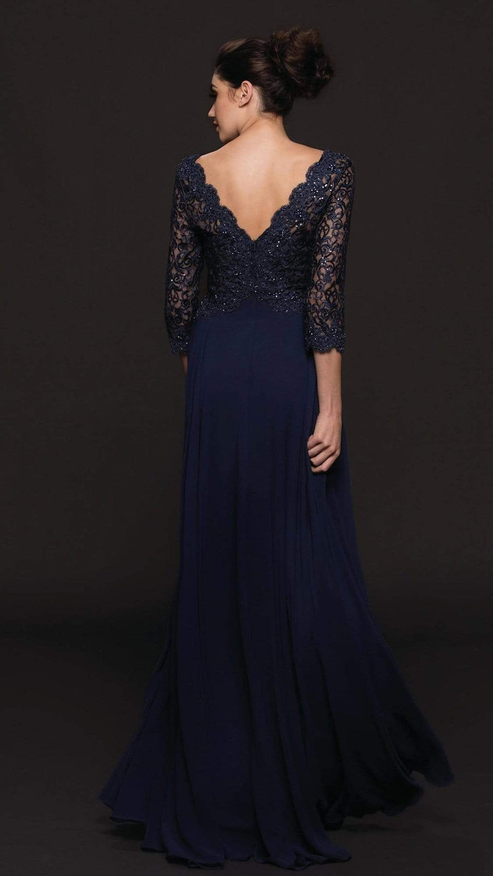 Marsoni by Colors - Quarter Sleeve Scalloped Lace Gown M225 - 1 pc Wine in Size 4 Available CCSALE