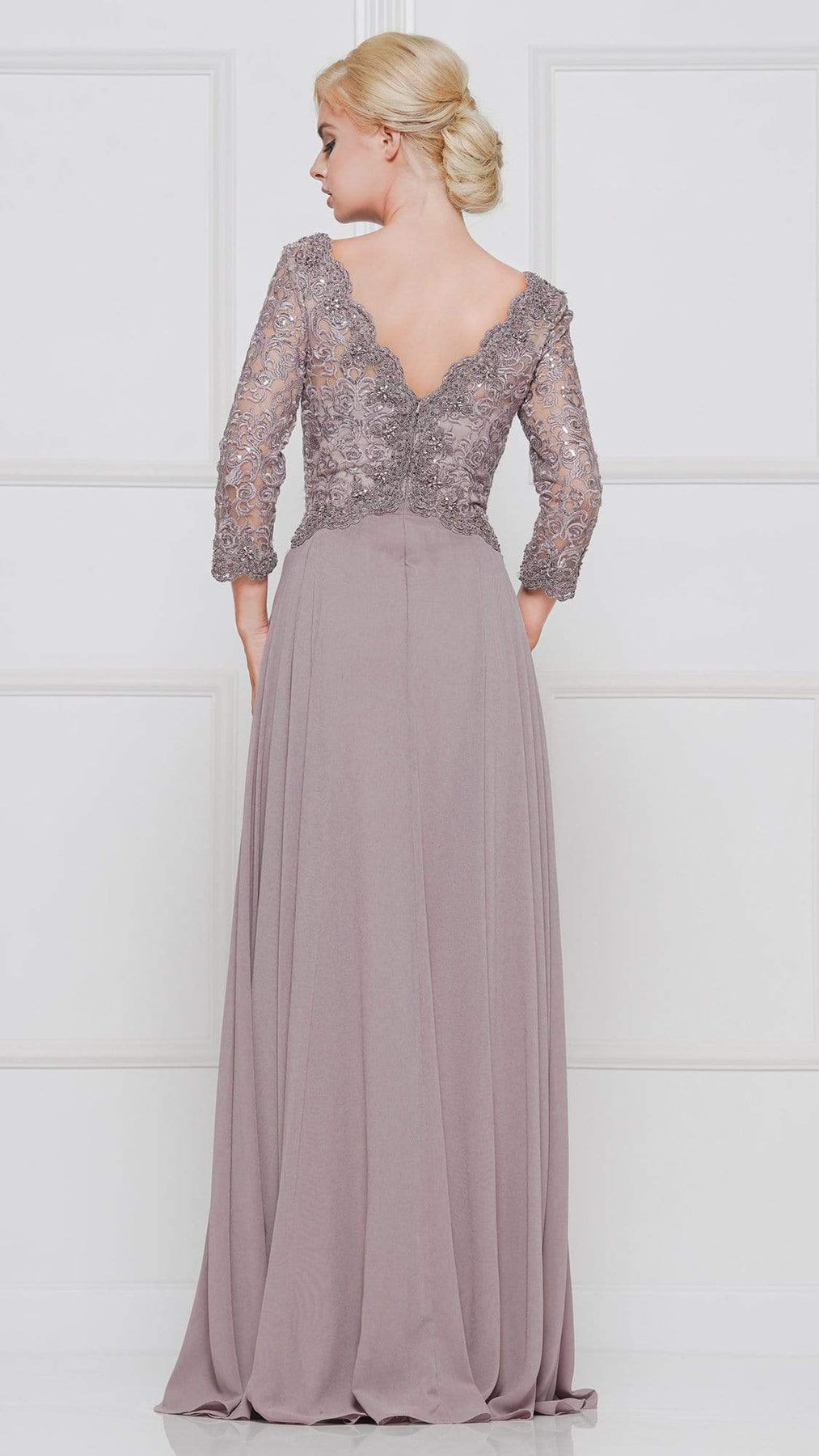 Marsoni by Colors - Quarter Sleeve Scalloped Lace Gown M225 - 1 pc Wine in Size 4 Available CCSALE