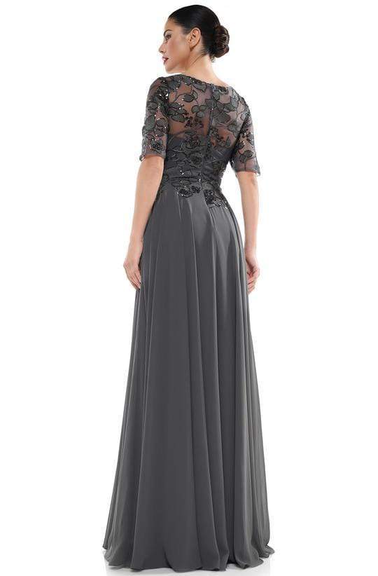 Marsoni by Colors - Sheer Quarter Sleeved Boat Neck Beaded Chiffon A-line Dress M286 CCSALE