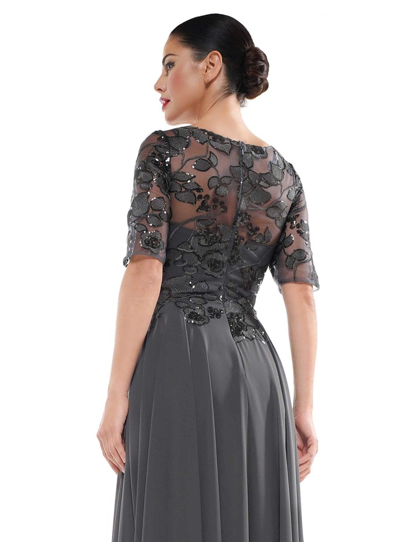 Marsoni by Colors - Sheer Quarter Sleeved Boat Neck Beaded Chiffon A-line Dress M286 CCSALE