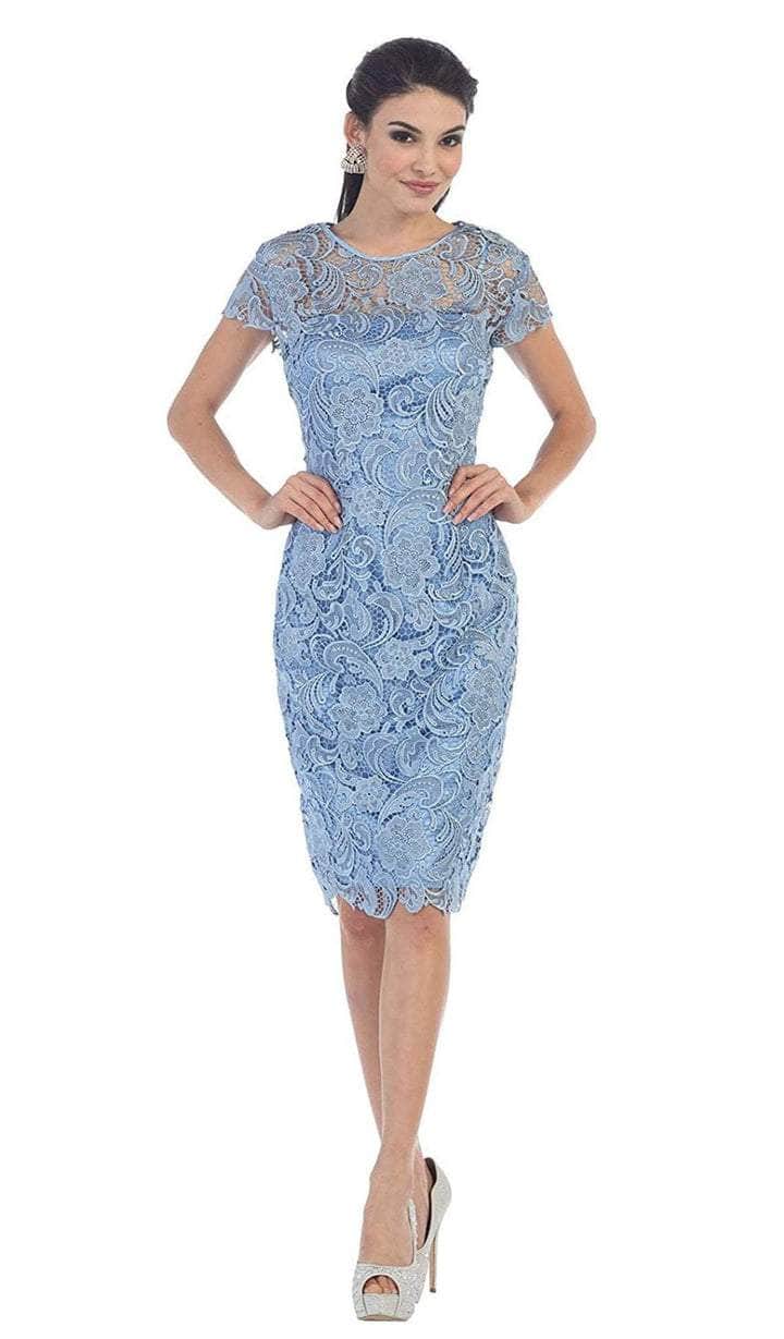May Queen - Jewel Short Sleeves Scalloped Lace Cocktail Dress CCSALE XL / Perrywinkle