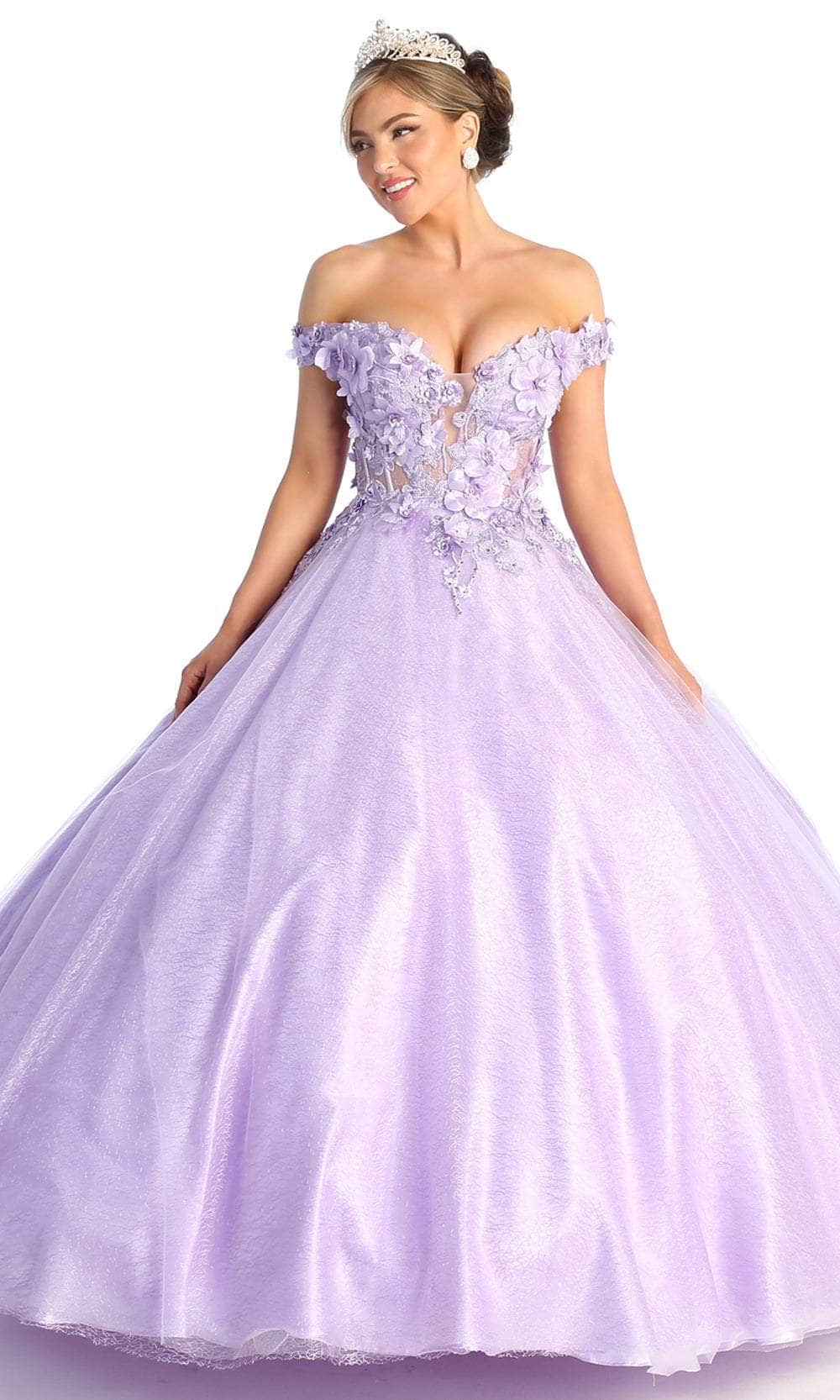 May Queen LK166 - Off Shoulder Applique Prom Ballgown Ball Gowns 2 / Lilac
