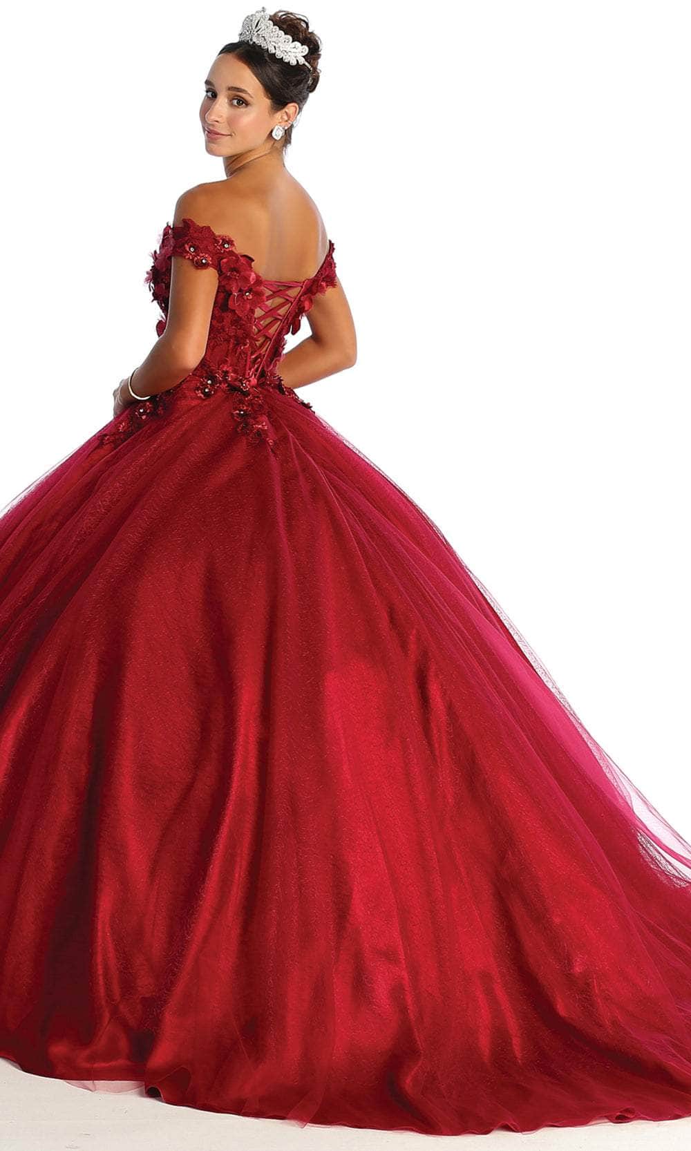 May Queen LK166 - Off Shoulder Applique Prom Ballgown Ball Gowns