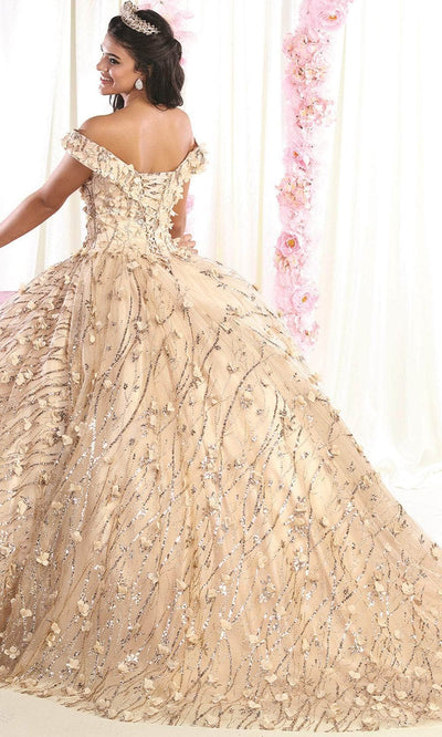 May Queen LK167 - Leaf Applique A Line Gown Ball Gowns 2 / Champagne/Gold