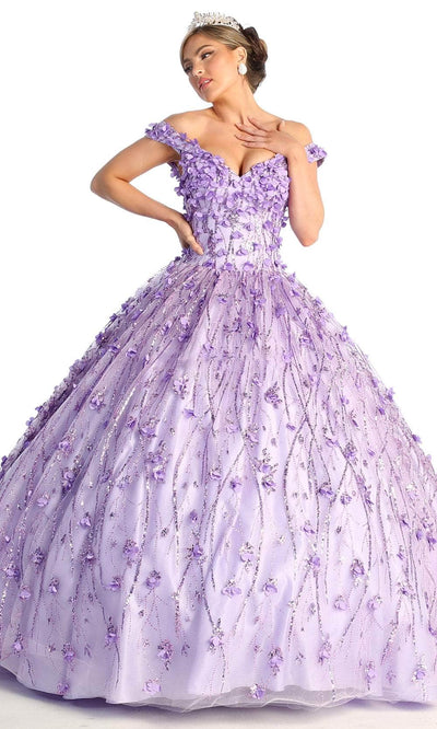 May Queen LK167 - Leaf Applique A Line Gown Ball Gowns 2 / Lilac