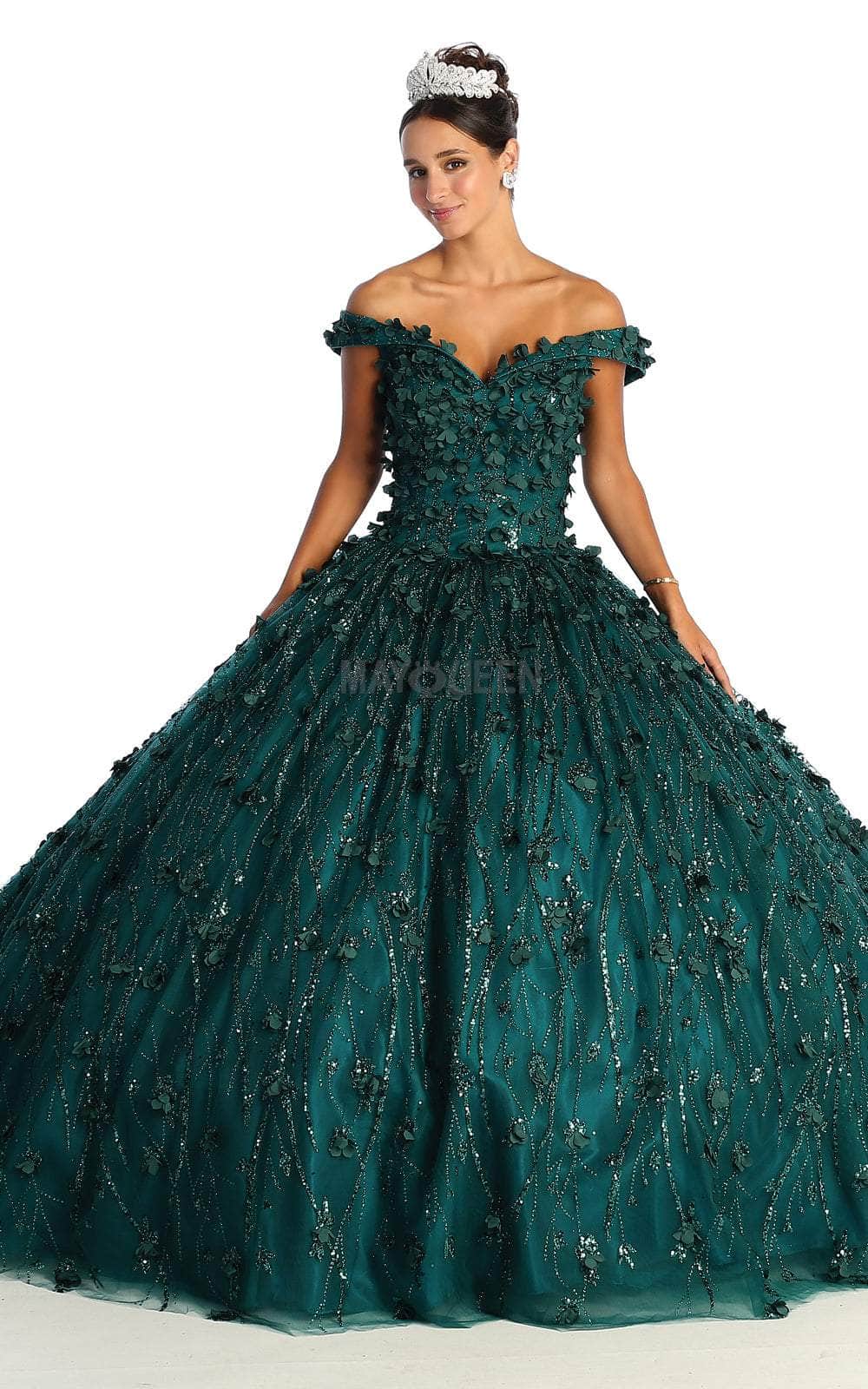 May Queen LK167 - Leaf Applique A Line Gown Ball Gowns