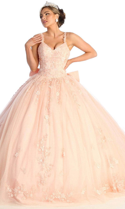 May Queen LK174 - V-Neck Embroidered Prom Ballgown Ball Gowns 4 / Blush