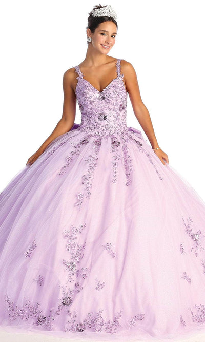 May Queen LK174 - V-Neck Embroidered Prom Ballgown Ball Gowns 4 / Lilac