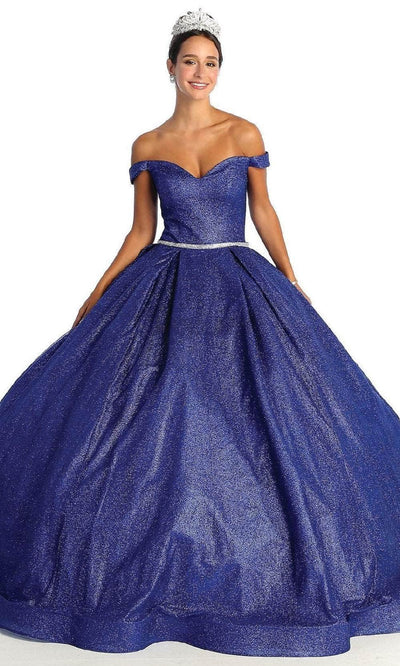 May Queen LK176 - Off Shoulder Glittered Ballgown Ball Gowns 4 / Royal