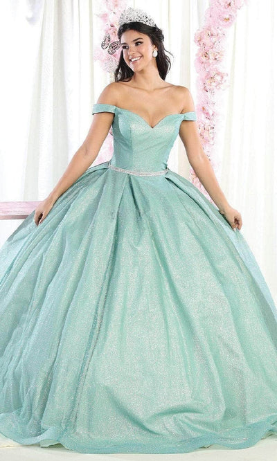 May Queen LK176 - Off Shoulder Glittered Ballgown Ball Gowns 4 / Sage