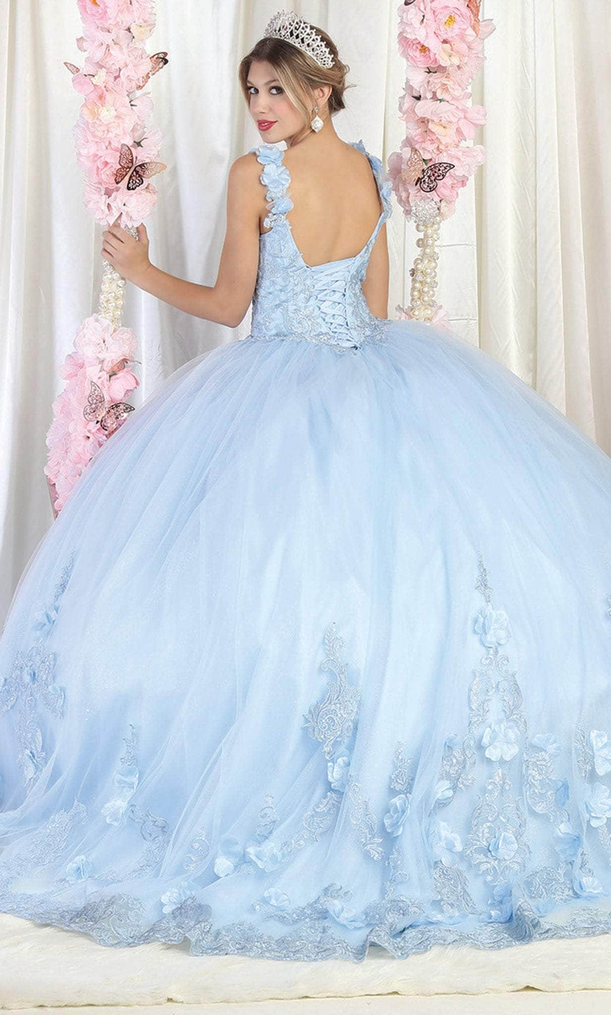 May Queen LK180 - Floral Detailed Quinceanera Ballgown Ball Gowns 4 / Baby Blue