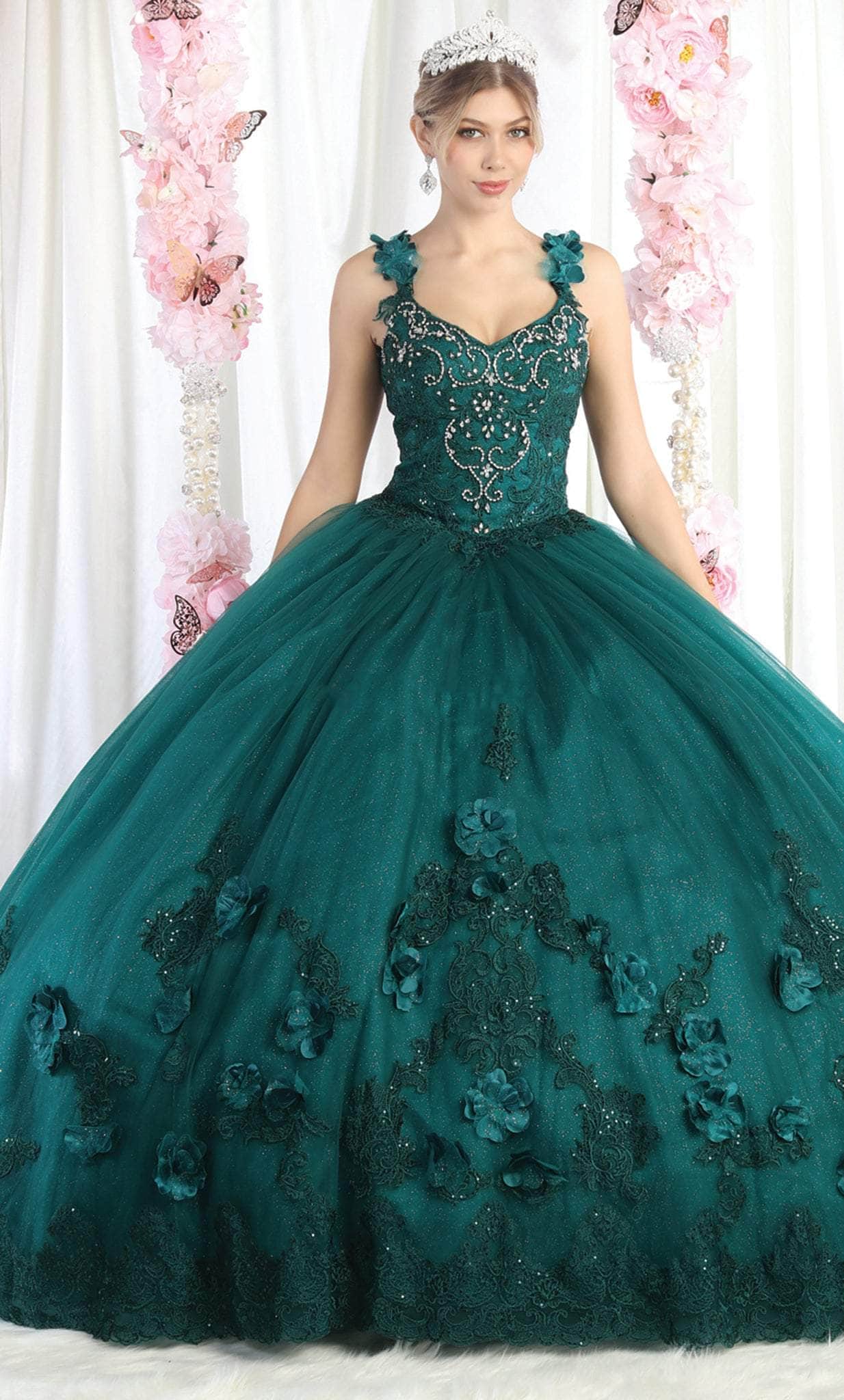 May Queen LK180 - Floral Detailed Quinceanera Ballgown Ball Gowns 4 / Hunter Green