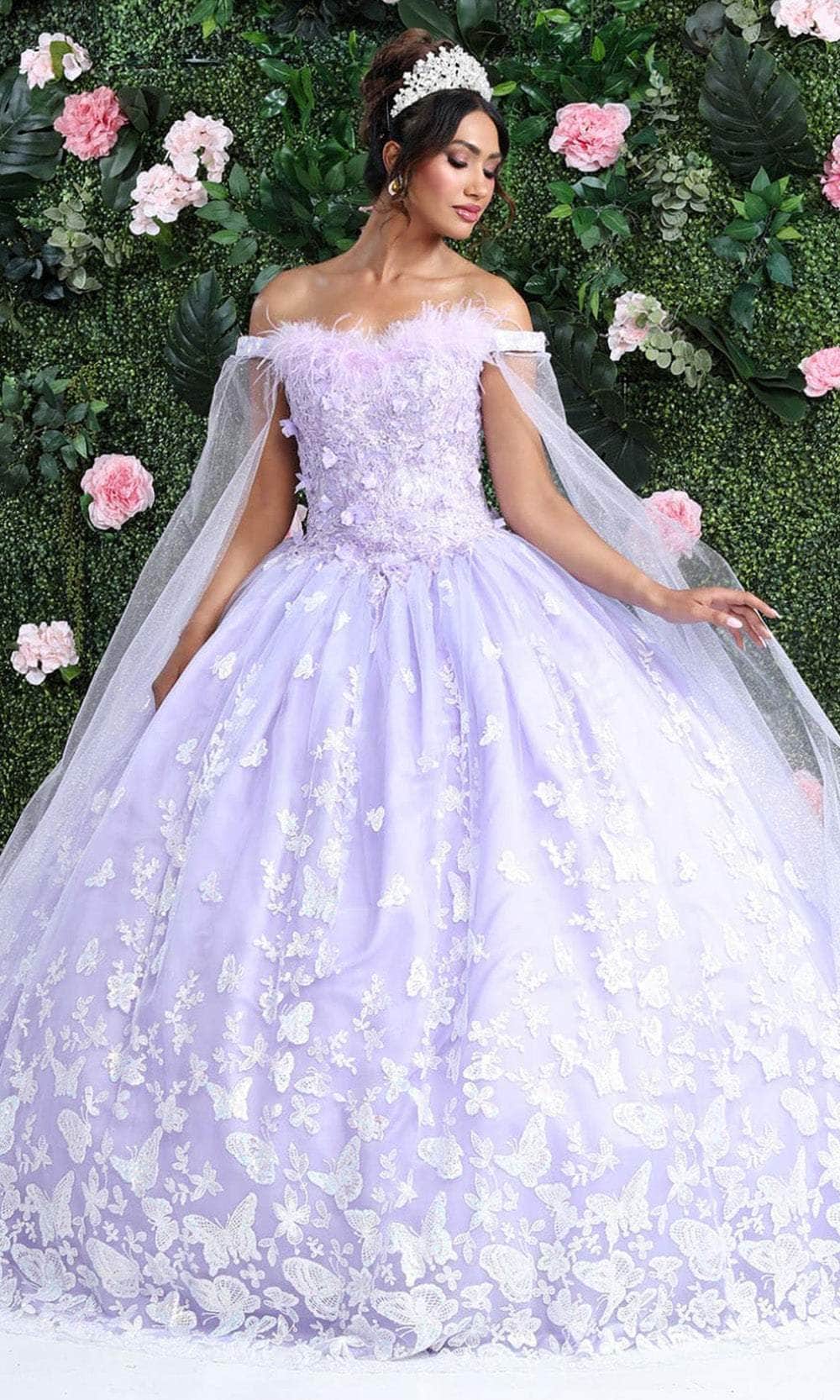 May Queen LK197 - Feather Off Shoulder Ballgown Quinceanera Dresses 