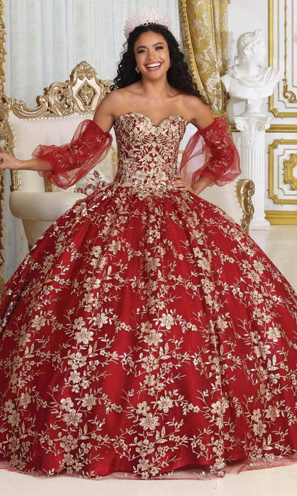 May Queen LK200 - Strapless Embroidered Ballgown Quinceanera Dresses 4 / Burgundy/Gold