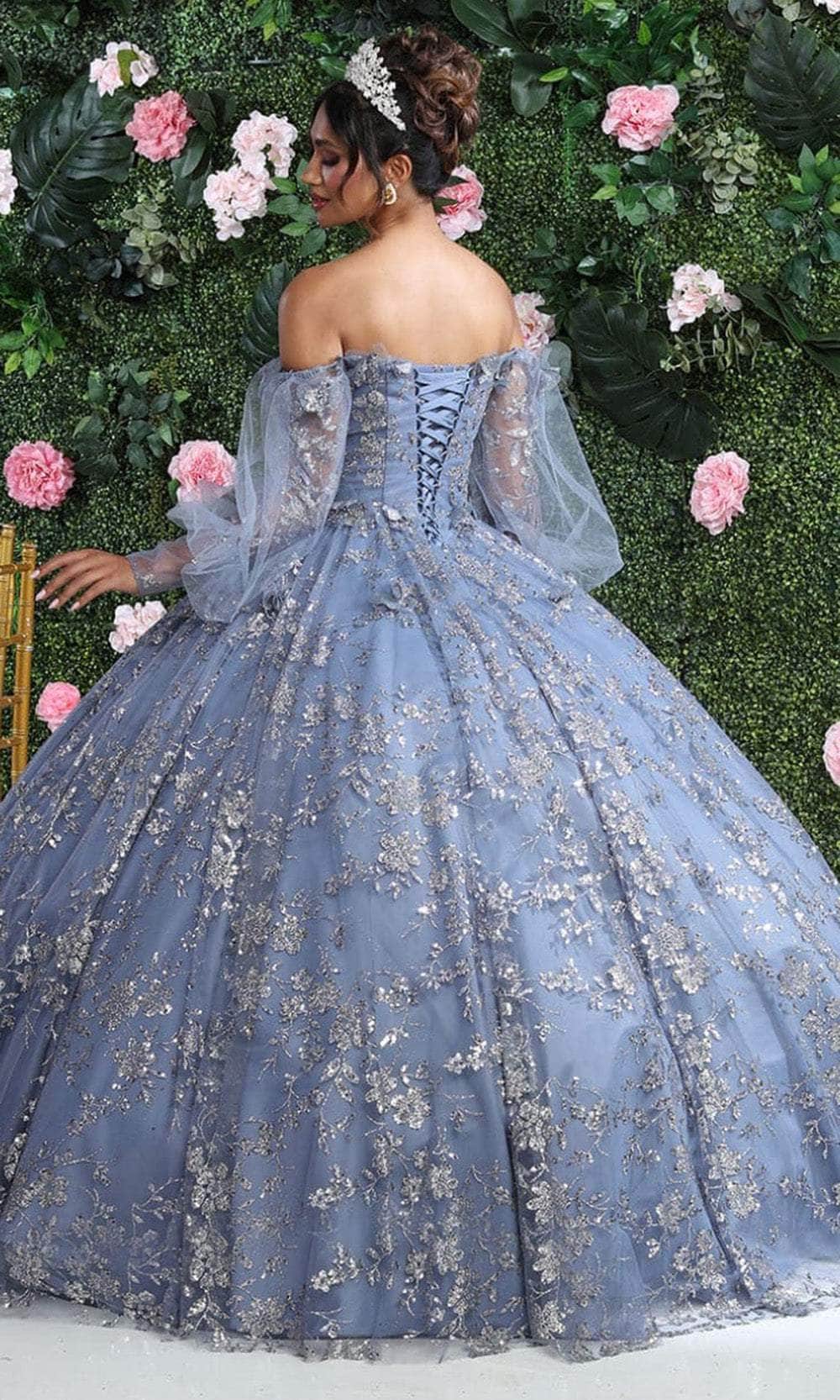 May Queen LK206 - Long Ballgown Dress - Lace, 3D Floral Applique, Corset/Lace Up Back With Zipper, Sheer Puff Sleeves, Layered Skirt, Floor Length Hem May Queen LK206 - Long Ballgown Dress - Lace, 3D Floral Applique, Corset/Lace Up Back With Zipper, Sheer Puff Sleeves, Layered Skirt, Floor Length Hem