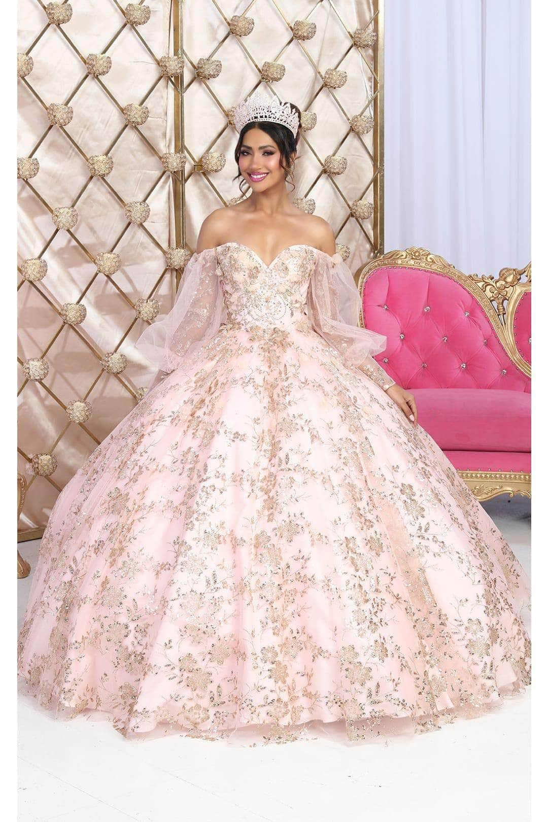 May Queen LK206 - Metallic Floral Ballgown  Quinceanera Dresses 