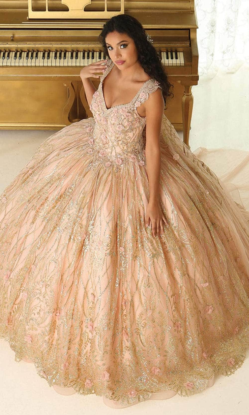 May Queen LK207 - Floral V-Neck Ballgown Quinceanera Dresses 