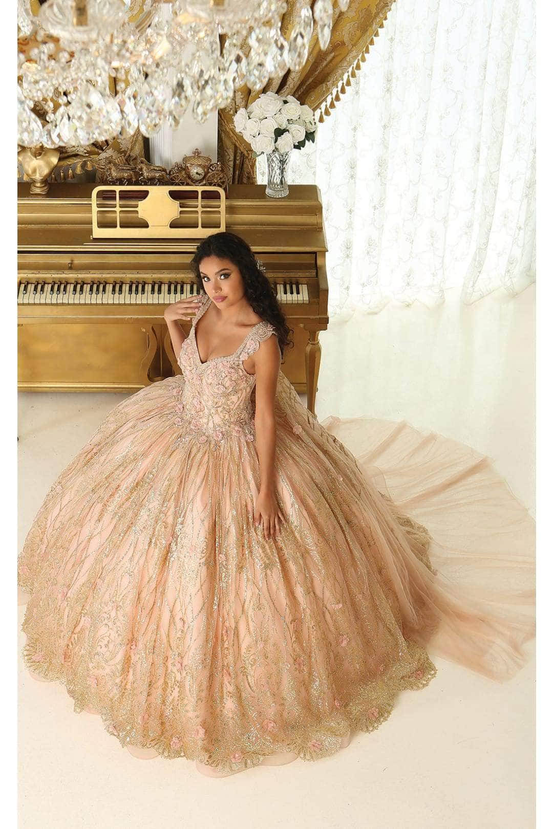 May Queen LK207 - Floral V-Neck Ballgown Quinceanera Dresses 