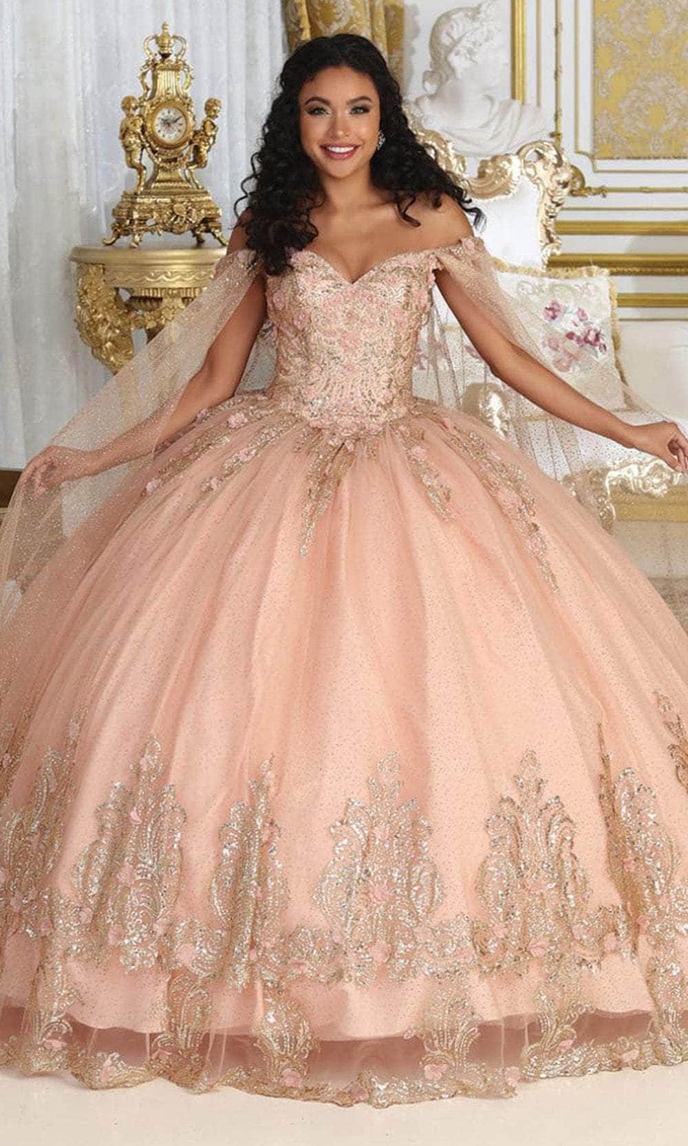 May Queen LK211 - Cape Sleeve Floral Ballgown Quinceanera Dresses 2 / Rose Gold