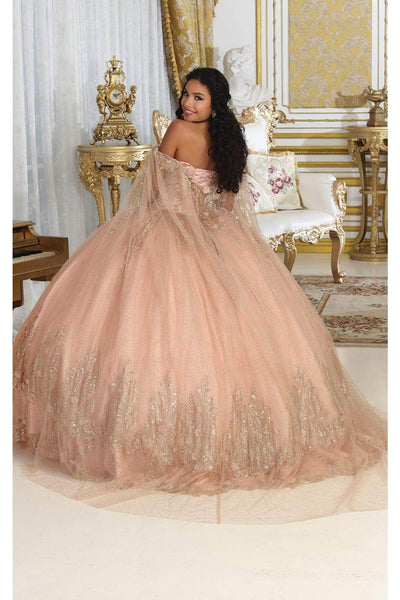 May Queen LK211 - Cape Sleeve Floral Ballgown Quinceanera Dresses 