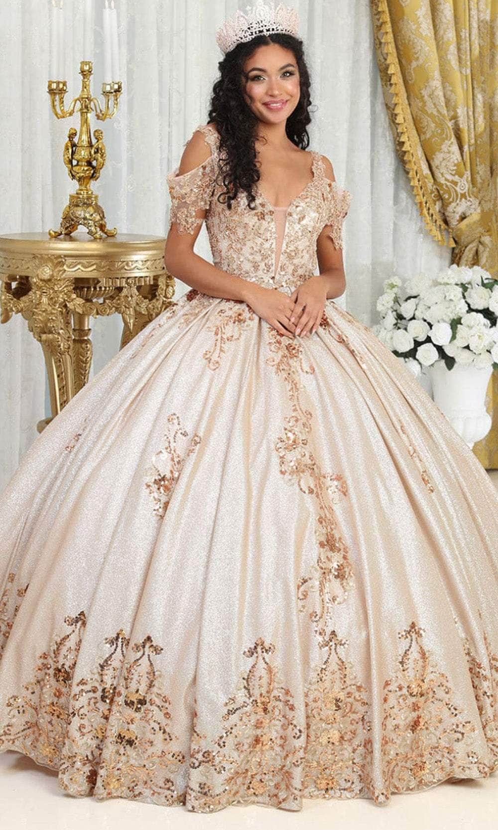 May Queen LK213 - Applique Cold Shoulder Ballgown Quinceanera Dresses 4 / Rose Gold