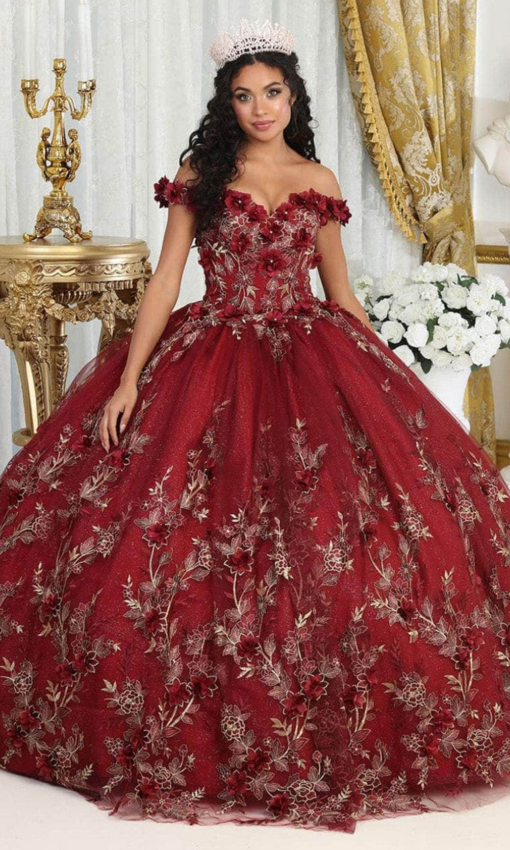 May Queen LK215 - Floral Applique Ballgown Quinceanera Dresses 4 / Burgundy