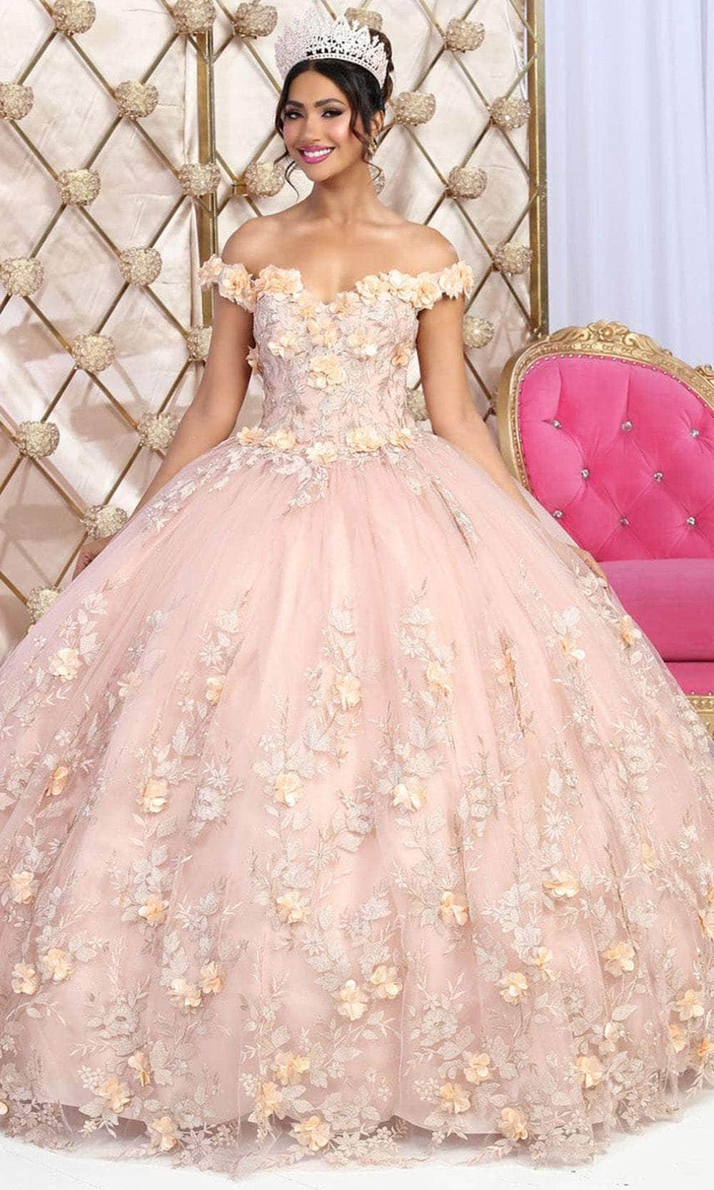 May Queen LK215 - Floral Applique Ballgown Quinceanera Dresses 4 / Rose Gold