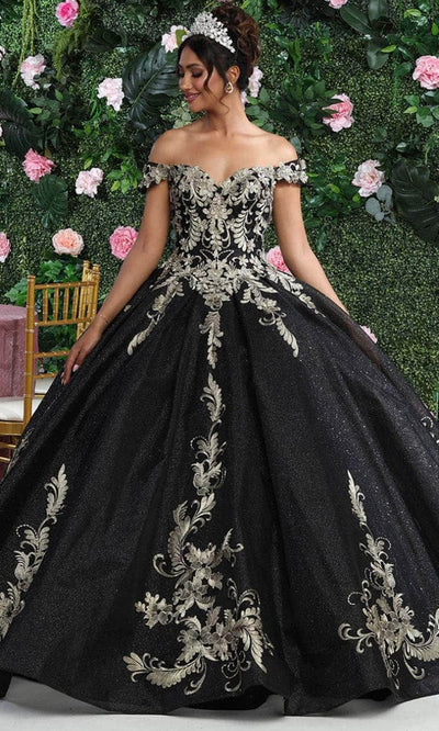 May Queen LK219 - Metallic Lace Ballgown Quinceanera Dresses 4 / Black/Gold