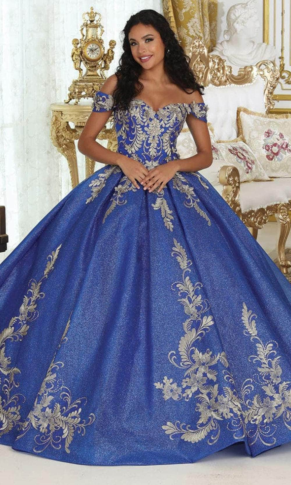 May Queen LK219 - Metallic Lace Ballgown Quinceanera Dresses 4 / Royal/Gold