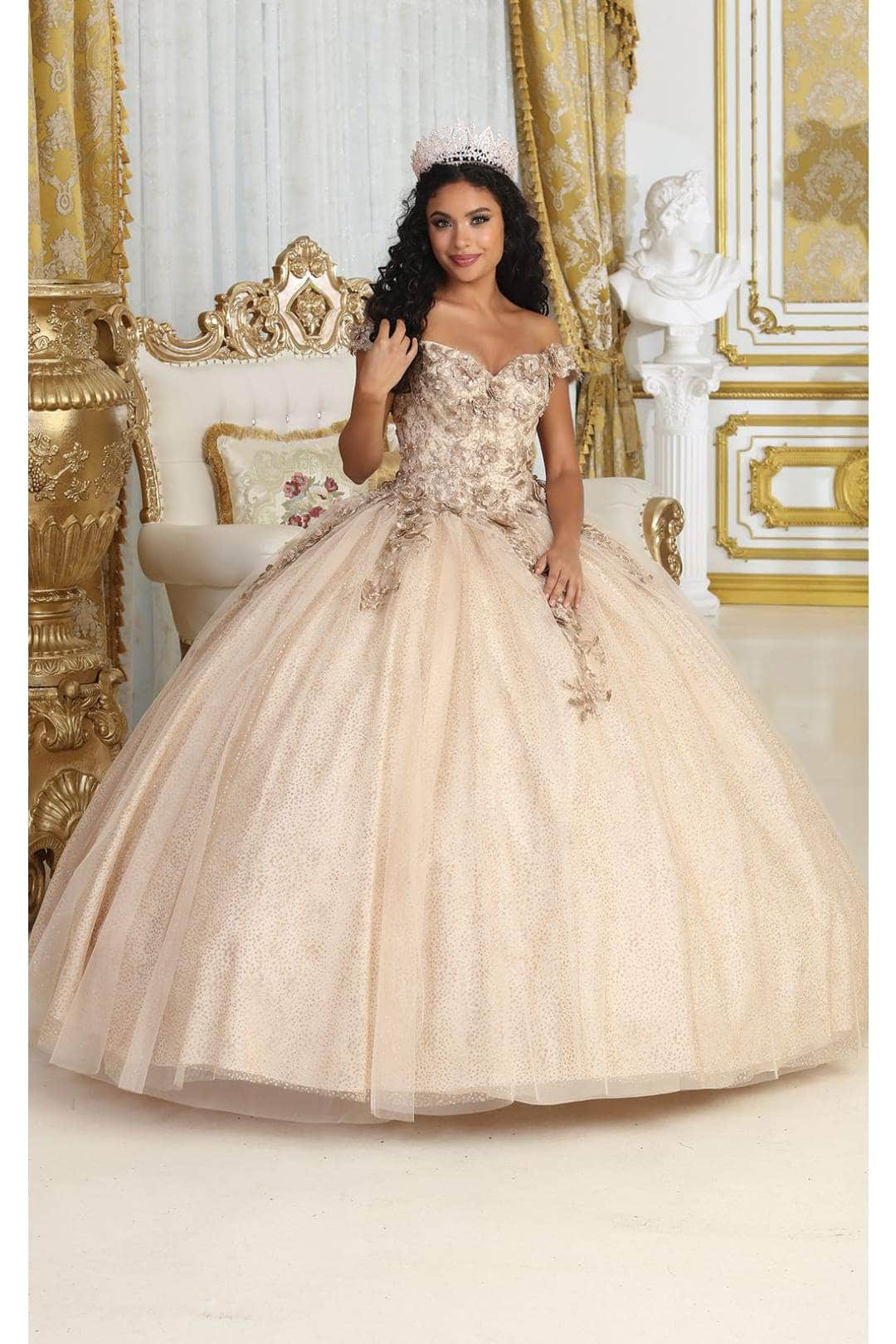 May Queen LK222 - Floral Off Shoulder Ballgown Quinceanera Dresses 