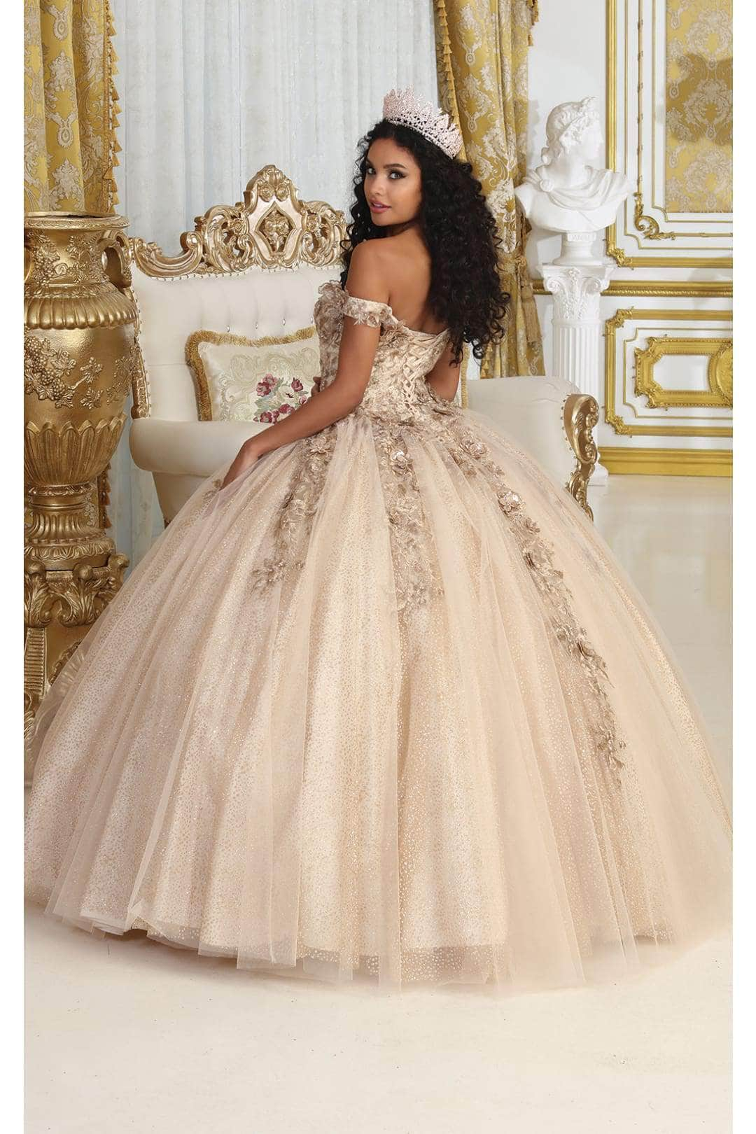 May Queen LK222 - Floral Off Shoulder Ballgown Quinceanera Dresses 