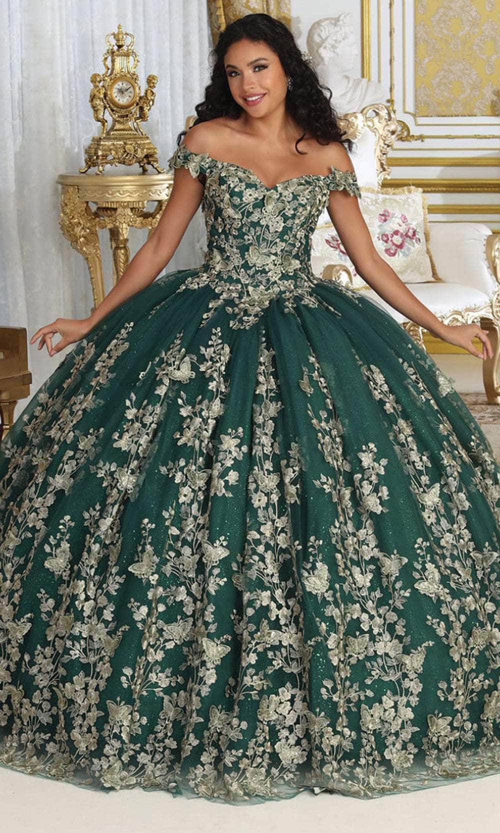 May Queen LK223 - Butterfly Ornate Ballgown Quinceanera Dresses 4 / Hunter Green