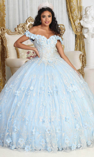 May Queen LK225 - Off Shoulder Floral Ballgown Quinceanera Dresses 4 / Baby Blue