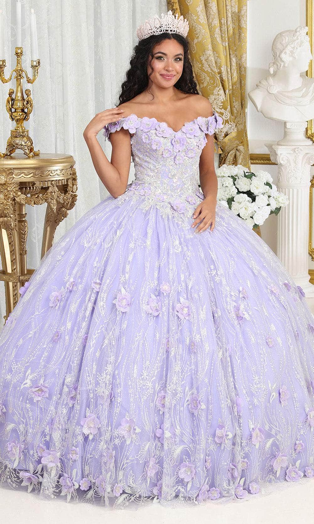 May Queen LK225 - Off Shoulder Floral Ballgown Quinceanera Dresses 4 / Lilac